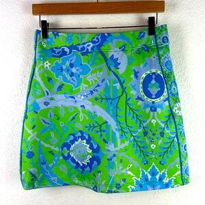Gretchen Scott Floral Print Golf Tennis Skort Skirt Women Size L Blue Green